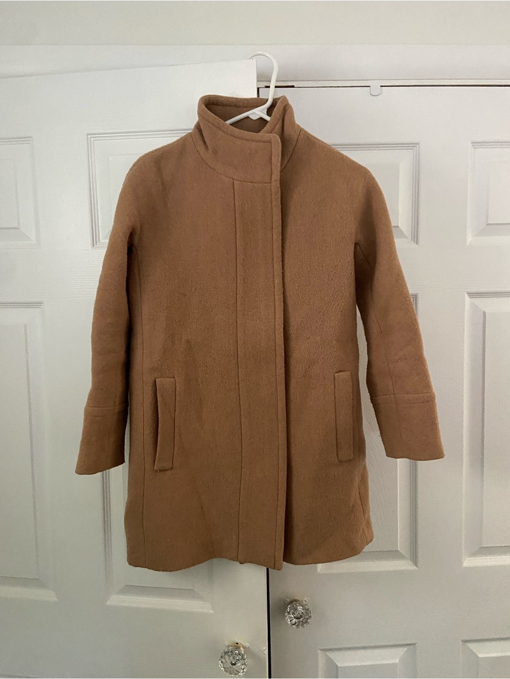 J. Crew Camel Wool-Blend Stand Collar Pea Coat